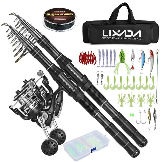 Lixada Fishing Rod Combos with Telescopic Fishing Pole Spinning Reels Fishing Carrier Bag for Travel Saltwater Freshwater Fishing